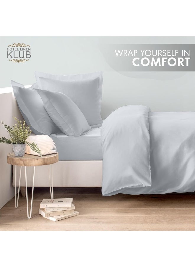 Hotel Linen Klub Hotel Linen Klub Queen Duvet Cover 3PC Set - 350TC 100% Long Staple Cotton Sateen -Luxury Quality, Easy Button Closure, Size: 220x230cm + 2PC Pillow Sham 50 x 75+ 5cm, Silver  - Image 5