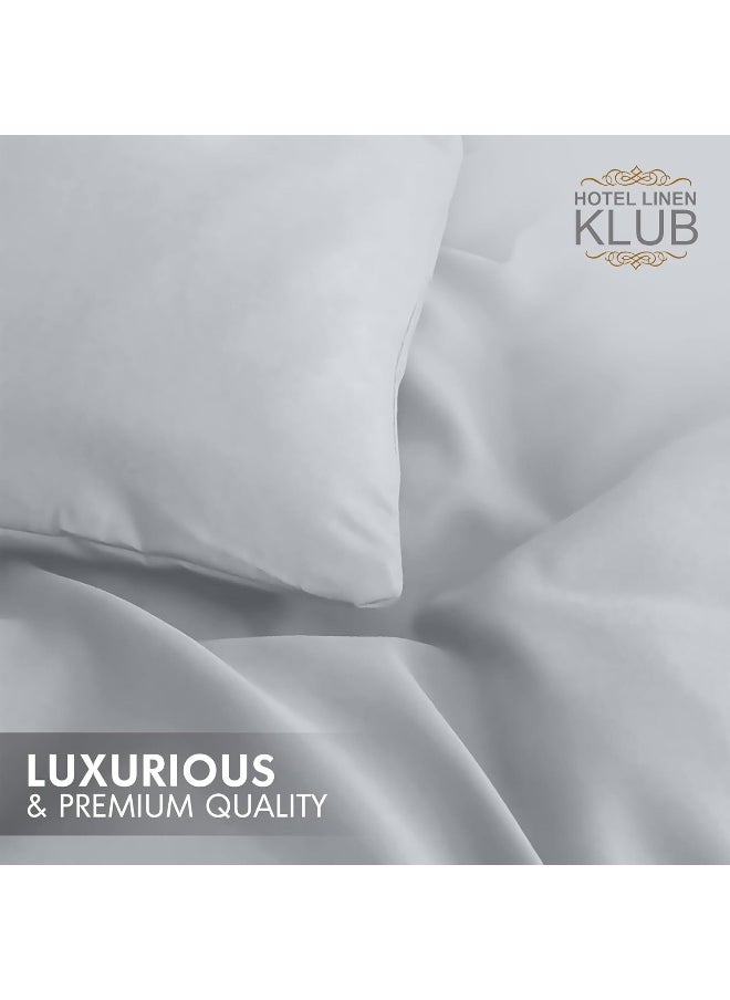 Hotel Linen Klub Hotel Linen Klub Queen Duvet Cover 3PC Set - 350TC 100% Long Staple Cotton Sateen -Luxury Quality, Easy Button Closure, Size: 220x230cm + 2PC Pillow Sham 50 x 75+ 5cm, Silver  - Image 4