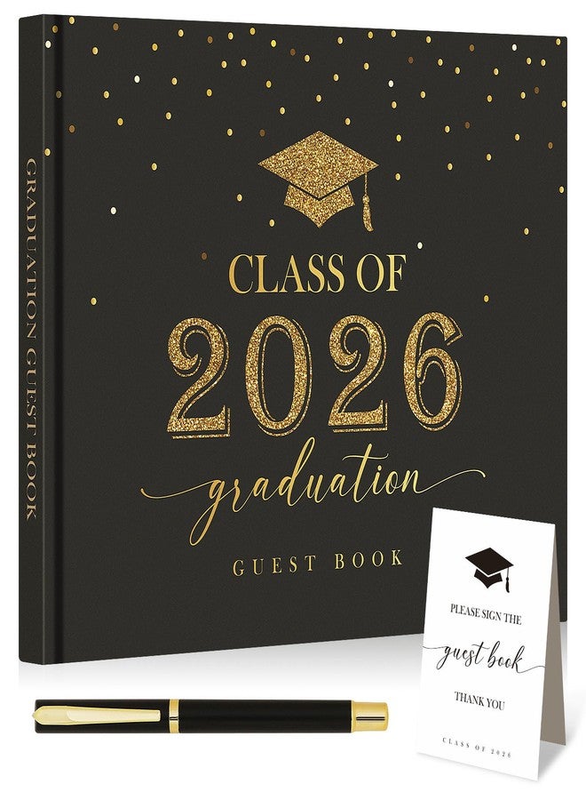 Lanpn Graduation Guest Book Class of 2026 with Table Sign & Pen, Graduation Guest Sign in Books, Graduates Signature Book, Keepsake Memory Books for College High School Grad Party, Black Hardcover - Image 1