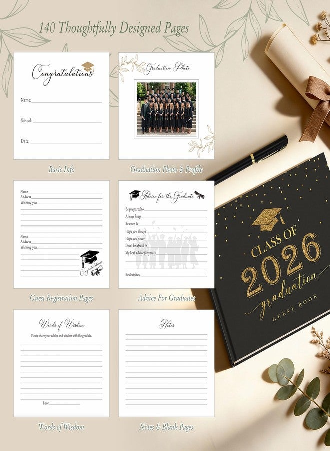 Lanpn Graduation Guest Book Class of 2026 with Table Sign & Pen, Graduation Guest Sign in Books, Graduates Signature Book, Keepsake Memory Books for College High School Grad Party, Black Hardcover - Image 4