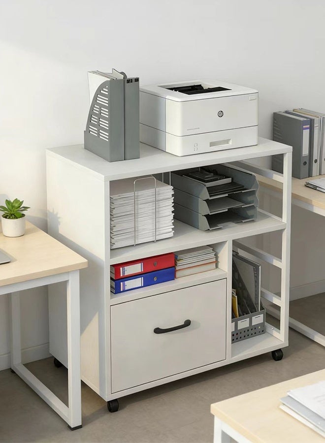 JCB CHIC خزانة تخزين متحركة، خزائن ملفات متحركة خزانة مكتبية بدرج واحد ورفوف تخزين مفتوحة، خزانة جانبية خشبية، خزانة وثائق أرضية أثاث مكتبي منزلي منظم مساحة - Image 1