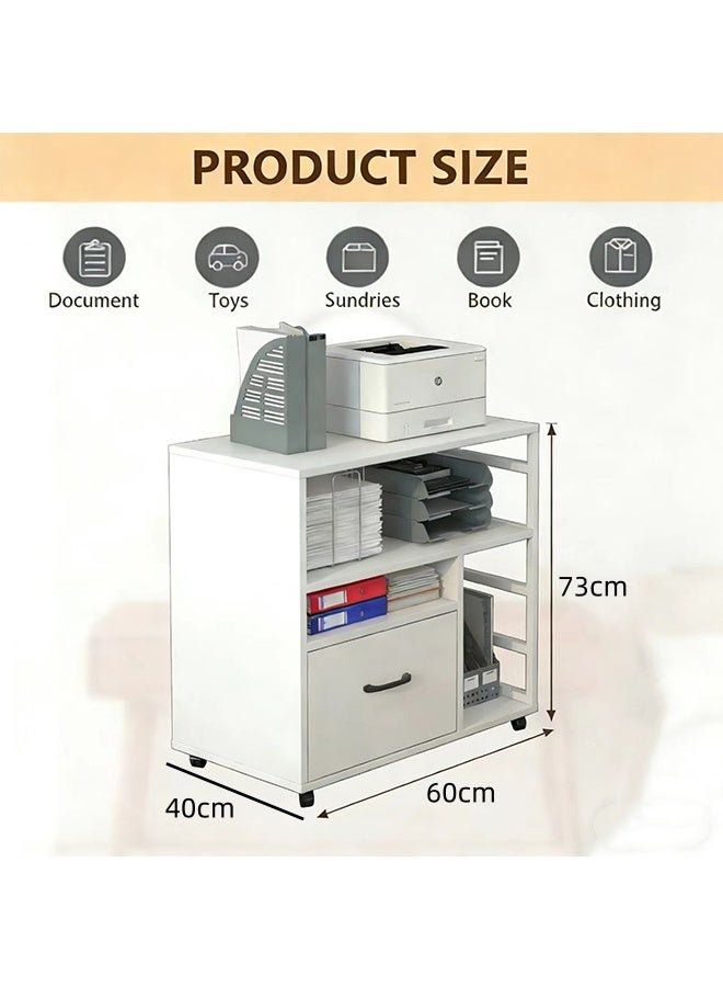 JCB CHIC خزانة تخزين متحركة، خزائن ملفات متحركة خزانة مكتبية بدرج واحد ورفوف تخزين مفتوحة، خزانة جانبية خشبية، خزانة وثائق أرضية أثاث مكتبي منزلي منظم مساحة - Image 3