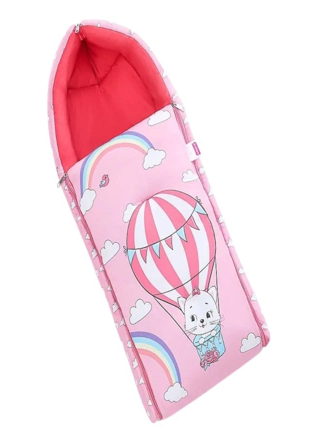 RUMPES 3-in-1 Baby Bed, Sleeping Bag & Carry Nest - Portable Cotton Bassinet for Newborns & Infants, Unisex Baby Bedding for Travel & Home, Soft & Breathable, 0M+ (P-Pink PARASHOOT) - Image 1