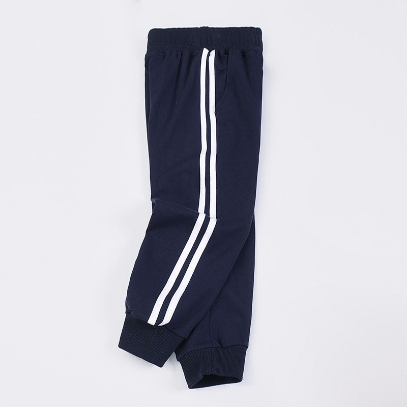 Pupils' School Uniform Pants For Boys And Girls Xizang Blue Dark Blue Sports Pants Children'S Cotton Children'S Clothing With Bars Trousers - Image 1