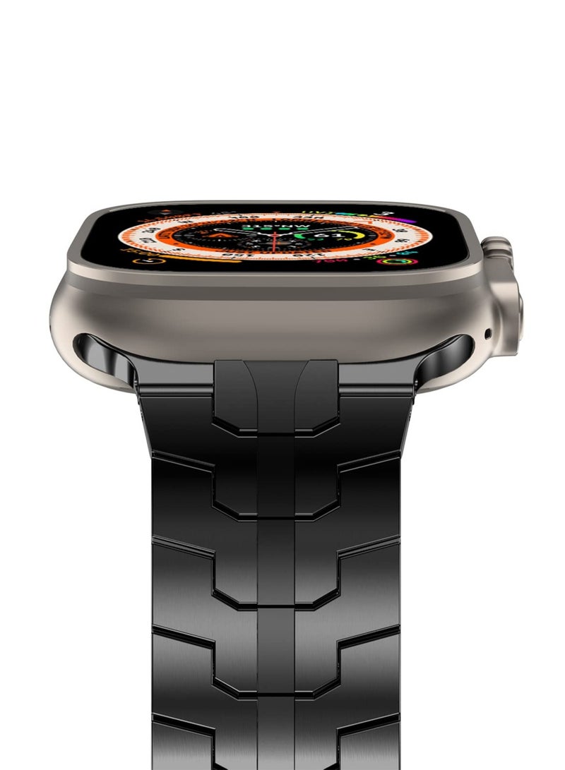 O Ozone Titanium Metal Watch Band For Apple Watch Series 10 | Ultra 2 | 8 Ultra | 9 | 8 | 7 | 6 , 49/46/45/44/42mm Staniless Metal Wristband Smartwatch Strap Men- Black  - Image 2