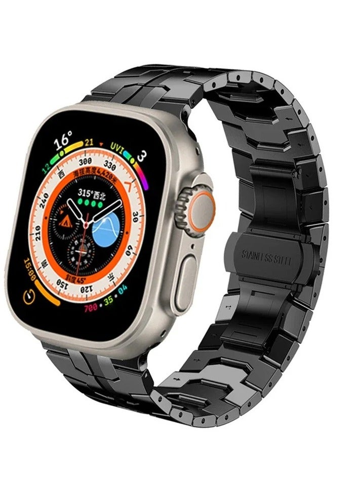O Ozone Titanium Metal Watch Band For Apple Watch Series 10 | Ultra 2 | 8 Ultra | 9 | 8 | 7 | 6 , 49/46/45/44/42mm Staniless Metal Wristband Smartwatch Strap Men- Black  - Image 1
