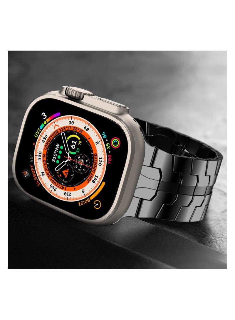 O Ozone Titanium Metal Watch Band For Apple Watch Series 10 | Ultra 2 | 8 Ultra | 9 | 8 | 7 | 6 , 49/46/45/44/42mm Staniless Metal Wristband Smartwatch Strap Men- Black  - Image 5
