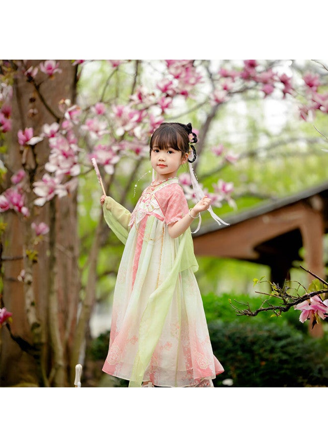 Cute Menghu Hua Weiyang Girls' Hanfu Summer Short-sleeve Ru Skirt, Pink, Size 110 - Image 4