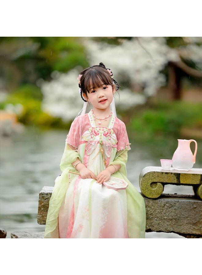 Cute Menghu Hua Weiyang Girls' Hanfu Summer Short-sleeve Ru Skirt, Pink, Size 110 - Image 2