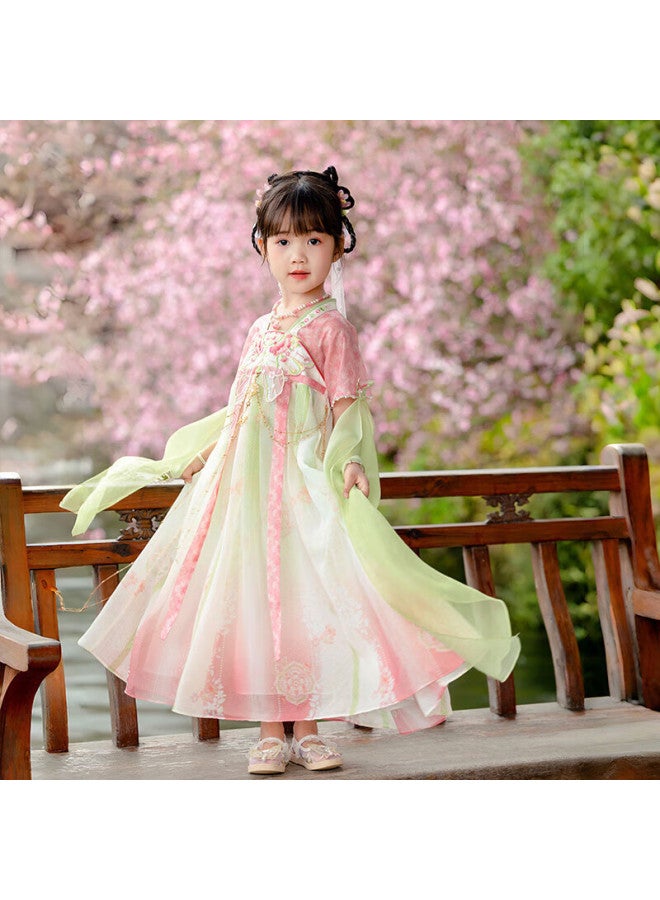 Cute Menghu Hua Weiyang Girls' Hanfu Summer Short-sleeve Ru Skirt, Pink, Size 110 - Image 1