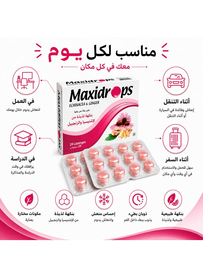 Maxidrops Echinacea & Ginger Lozenges, 24 Lozenges | Vitamin C, Menthol, Ginger Oil & Peppermint Oil | Refreshing Sensation for the Throat - Image 5