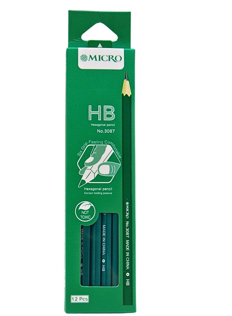 MICRO HB Pencils, Hexagonal, Forest Green, Pack of 12, - Image 1