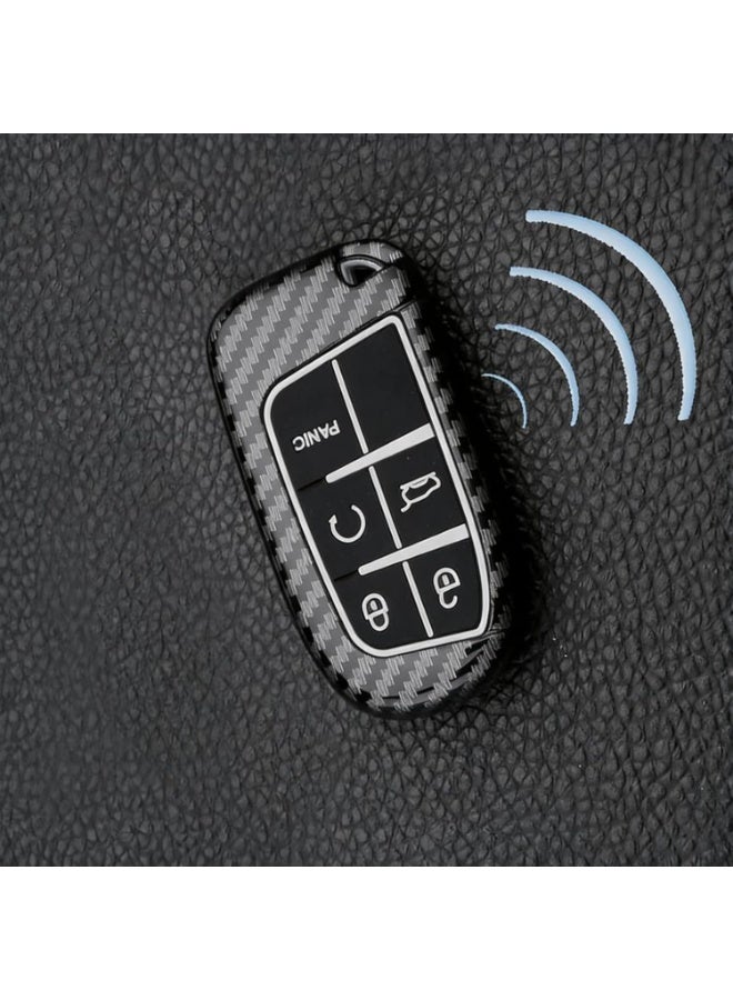 NOSKIN Carbon Fiber Pattern Key Fob Cover Case fit for Jeep Grand Cherokee, Renegade, Chrysler 200 300, Dodge RAM, Durango, Charger, Challenger, Journey, Dart, Fiat, 5 Buttons Keyless Entry Remote (black) - Image 3