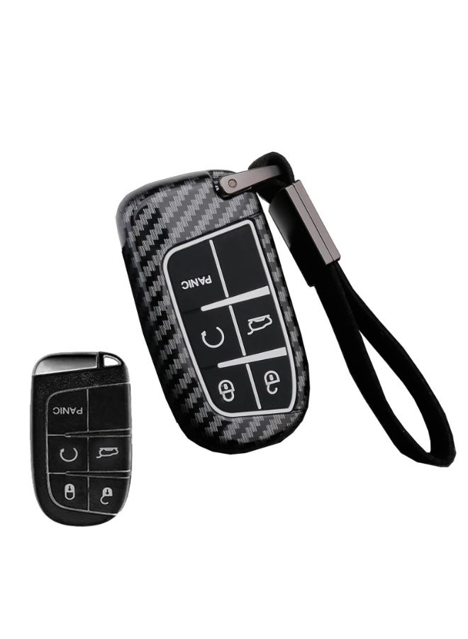 NOSKIN Carbon Fiber Pattern Key Fob Cover Case fit for Jeep Grand Cherokee, Renegade, Chrysler 200 300, Dodge RAM, Durango, Charger, Challenger, Journey, Dart, Fiat, 5 Buttons Keyless Entry Remote (black) - Image 1
