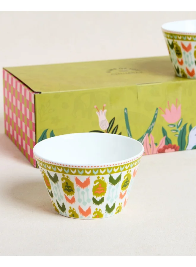 Chumbak Chumbak Ikat Paisley Bowls Gift - Set of 2 | Bowls Gift Set of 2, 520 ml | Ideal for Snacks, Ramen, Salad, Nuts, Cereals and More