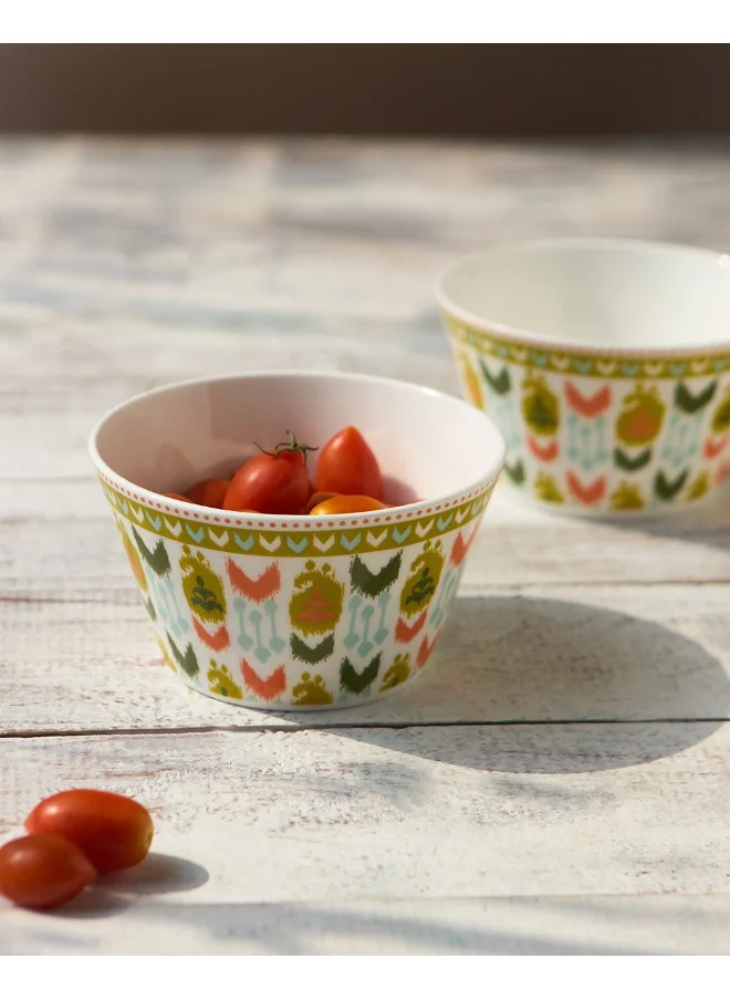 تشامباك Chumbak Ikat Paisley Bowls Gift - Set of 2 | Bowls Gift Set of 2, 520 ml | Ideal for Snacks, Ramen, Salad, Nuts, Cereals and More