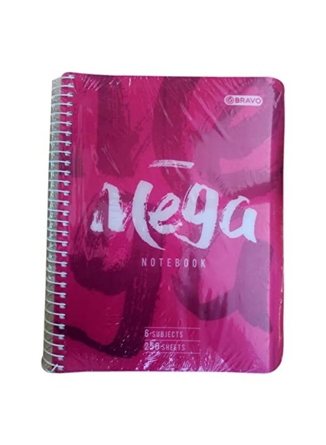 Bravo mega notebook a4 size - 250 sheets - 6 subjects - pink