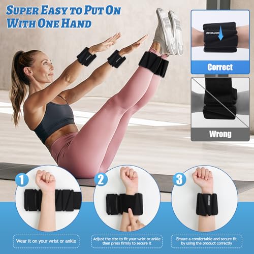 BECOJADDE Ankle Weights Set of 2 (2 lb Each) Adjustable Wrist Weights for Women Men Wearable Arm Leg Weight for Pilates, Running, Walking, Workout, Yoga, Black - Image 5