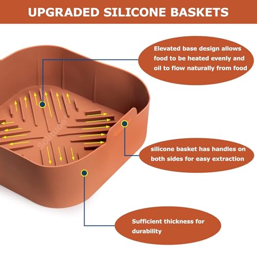 Solitude Silicone Air Fryer Liner, Reusable Food Safe Air Fryers Oven Accessories, Silicone Basket Baking Tray Pots Liners Multicolor (Square) - Image 3