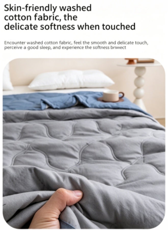 Reelyo Lightweight Sweat-Wicking Summer Comforter, Cooling Quilted Brushed Washed Cotton Bed Blanket, Solid Color Quilted Air Conditioning Blanket, Microfiber Down Alternative Fill, Edge Binding & Reactive Dyeing for Hot Weather, Hot Sleepers, Indoor Rest & Travel Use, 200*150cm Light Grey - Image 3
