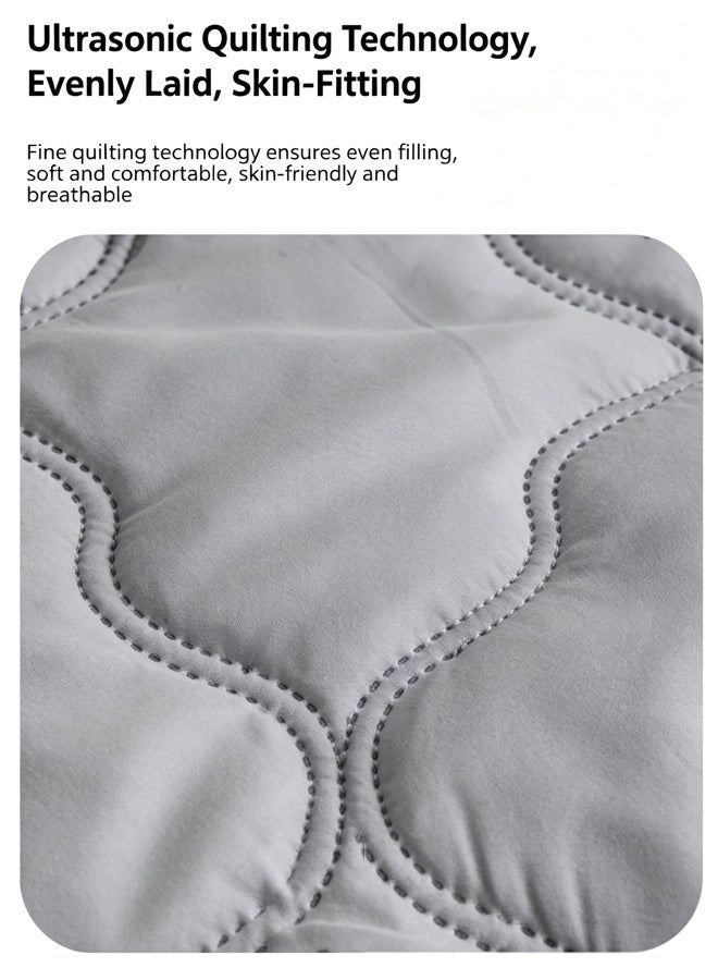 Reelyo Lightweight Sweat-Wicking Summer Comforter, Cooling Quilted Brushed Washed Cotton Bed Blanket, Solid Color Quilted Air Conditioning Blanket, Microfiber Down Alternative Fill, Edge Binding & Reactive Dyeing for Hot Weather, Hot Sleepers, Indoor Rest & Travel Use, 200*150cm Light Grey - Image 5