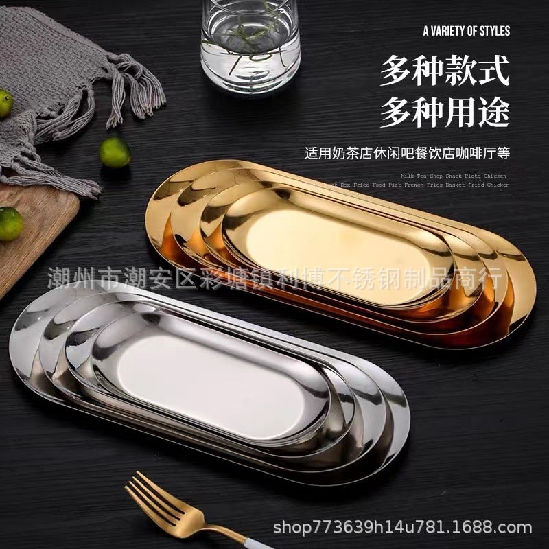 Stainless Steel Oval Plate Metal Tray Storage Snack Plate Dinner Plate Fish Plate Dish Plate Export Sale - Image 2