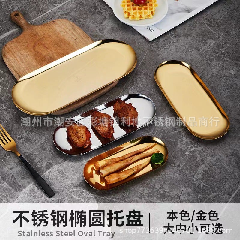 Stainless Steel Oval Plate Metal Tray Storage Snack Plate Dinner Plate Fish Plate Dish Plate Export Sale - Image 1