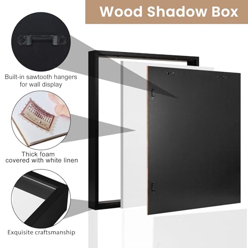 Califortree Large 16x20 Shadow Box Frame with Soft Linen Back - Jersey Frame Memory Display Case, 12 Push Pins Included, Black - Image 2