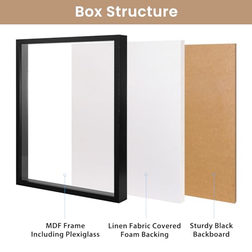 Califortree Large 16x20 Shadow Box Frame with Soft Linen Back - Jersey Frame Memory Display Case, 12 Push Pins Included, Black - Image 3