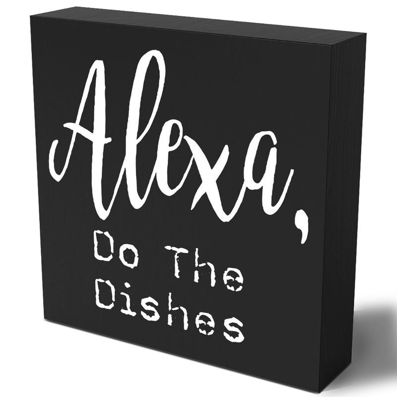 Woght Funny Kitchen Wooden Box Sign Plaque Alexa Do the Dishes Wood Box Sign Rustic Art Home Shelf Desk Decor 5 X 5 Inchesâ€¦ - Image 1