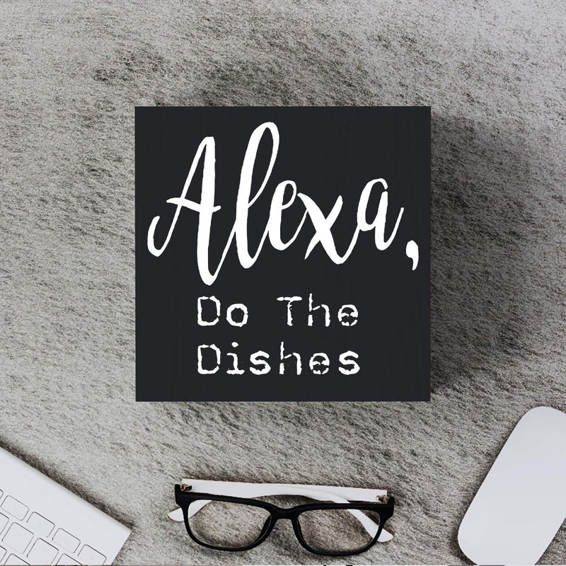 Woght Funny Kitchen Wooden Box Sign Plaque Alexa Do the Dishes Wood Box Sign Rustic Art Home Shelf Desk Decor 5 X 5 Inchesâ€¦ - Image 4