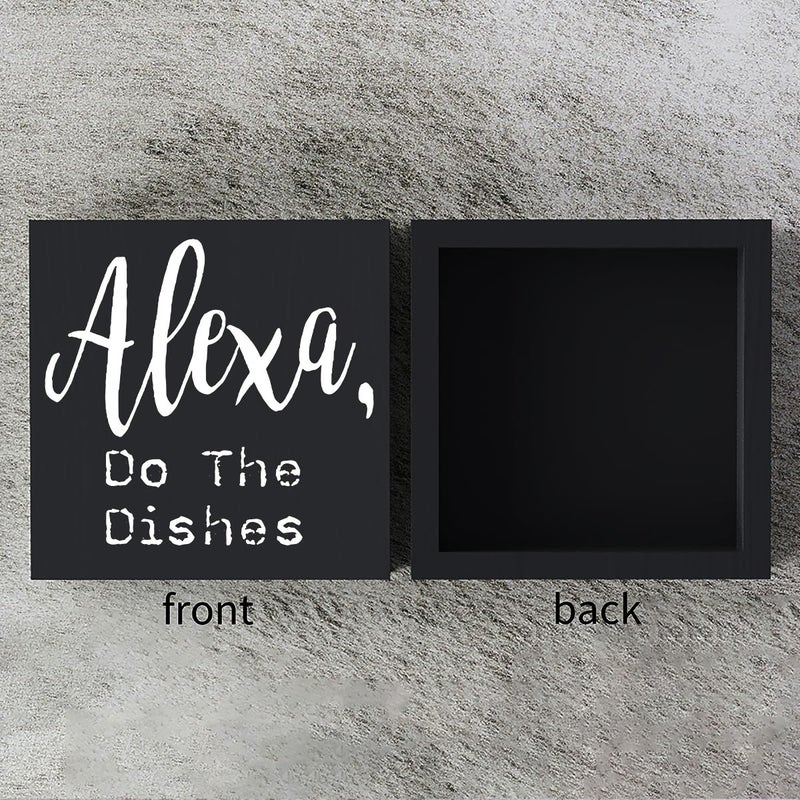 Woght Funny Kitchen Wooden Box Sign Plaque Alexa Do the Dishes Wood Box Sign Rustic Art Home Shelf Desk Decor 5 X 5 Inchesâ€¦ - Image 3