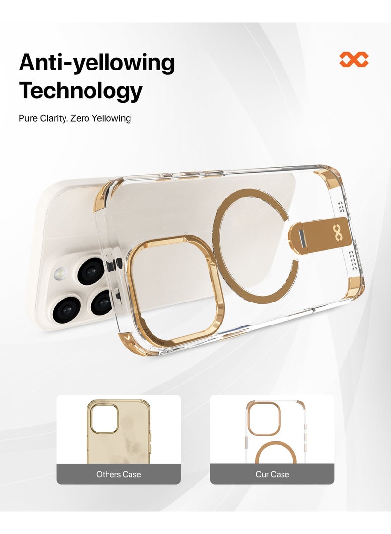 INFINYTY iPhone 16 Pro Max Transparent Case with Smart Metallic Stand – Aurum, Elegant Desert Titanium Metal Camera Frame, Multi-Angle Stand, MagSafe Compatible, Mil. Grade Drop-Tested, Slim Design with Raised Edges - Image 4