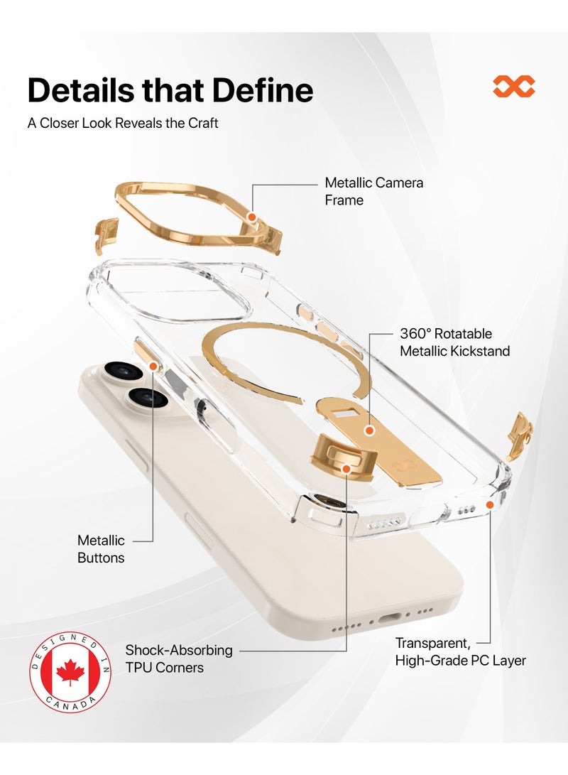 INFINYTY iPhone 16 Pro Max Transparent Case with Smart Metallic Stand – Aurum, Elegant Desert Titanium Metal Camera Frame, Multi-Angle Stand, MagSafe Compatible, Mil. Grade Drop-Tested, Slim Design with Raised Edges - Image 3