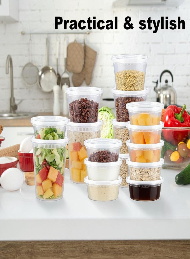 Clawsoff 60 Sets Deli Containers with Lids, 32/16/8 oz X 20 Set Each, Leak-Proof & BPA Free Airtight Takeout Plastic Food Storage Containers for Soup, Freezer/Microwave/Dishwasher Safe - Image 4