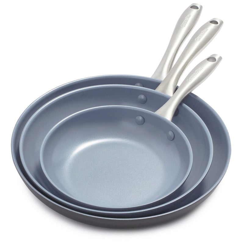 GreenPan Lima Ceramic Hard Anodized 8 10 and 12 Frying Pan Skillet Set Nonstick PFASPFOAFree Nontoxic Pots and Pans Oven  Broiler Safe Stainless Steel Handle Cookware for Eggs  Omelet Gray