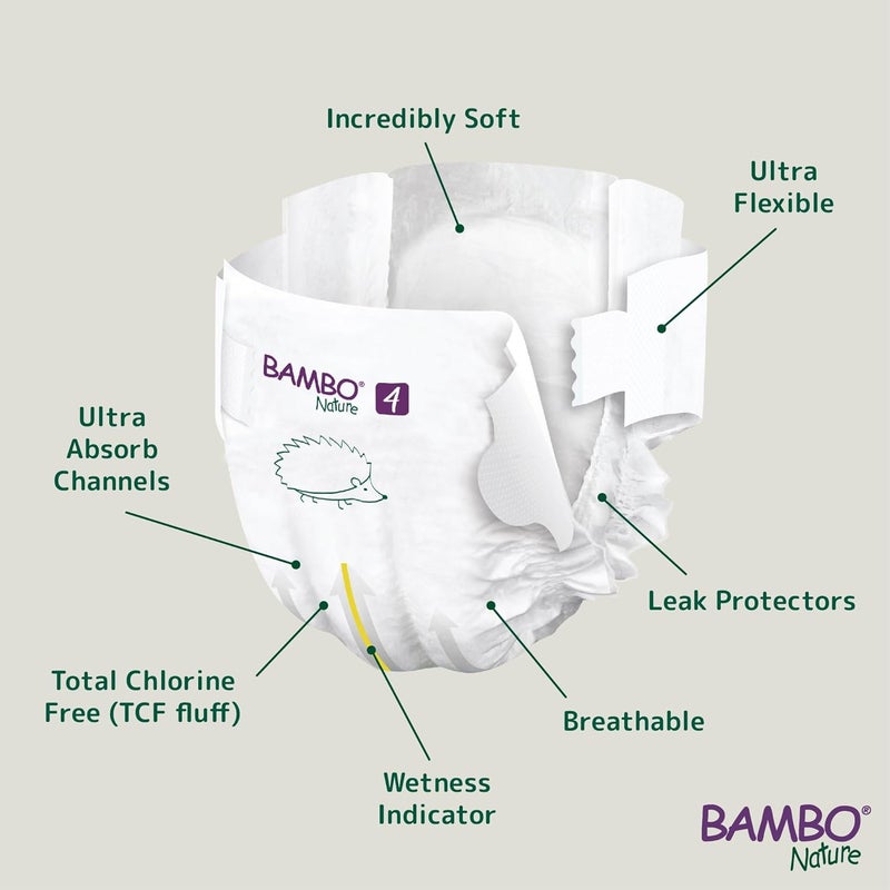 BAMBO NATURE حفاضات بامبو ناتشر المضادة للحساسية للأطفال حفاضات معتمدة بيئياً حماية محسّنة من التسرب خالية تماماً من الكلور صديقة للبشرة وامتصاص فائق الحجم 4 48 قطعة - Image 5
