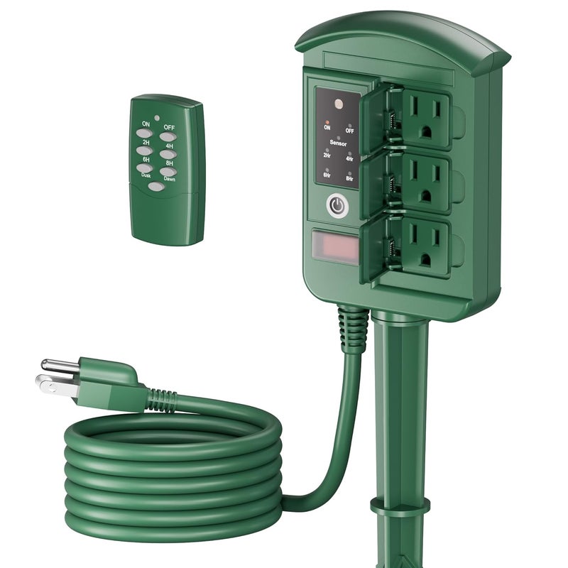 BN-LINK Outdoor Power Stake with Dusk to Dawn Timer, Waterproof 6 Grounded Outlets, 6FT Cord, 100FT Remote Control, Heavy Duty Outdoor Plug for Christmas Lights, Yard, Garden, ETL Listed - Image 1