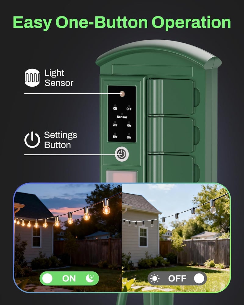 BN-LINK Outdoor Power Stake with Dusk to Dawn Timer, Waterproof 6 Grounded Outlets, 6FT Cord, 100FT Remote Control, Heavy Duty Outdoor Plug for Christmas Lights, Yard, Garden, ETL Listed - Image 4