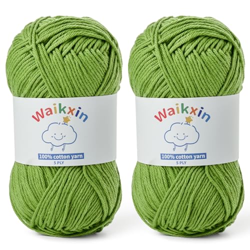 Waikxin Fluffy Cotton Yarn for Crocheting - 262.4yds / 3.52oz Baby Yarn for Crocheting Soft - 100% Milk Cotton Yarn 5 Ply Crochet Amigurumi Yarn for Crafts&Puzzle/Socks/Hats(2 Grass Green) - Image 1