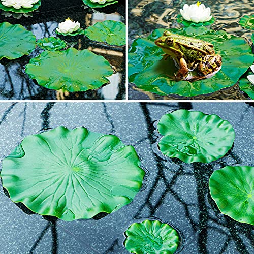 FFNIU 12Pcs Lily Pads for Ponds, Artificial Floating Foam Lotus Leaves, Lily Pads Foliage Pond Decor for Koi Fish Pool Patio Aquarium - Image 3
