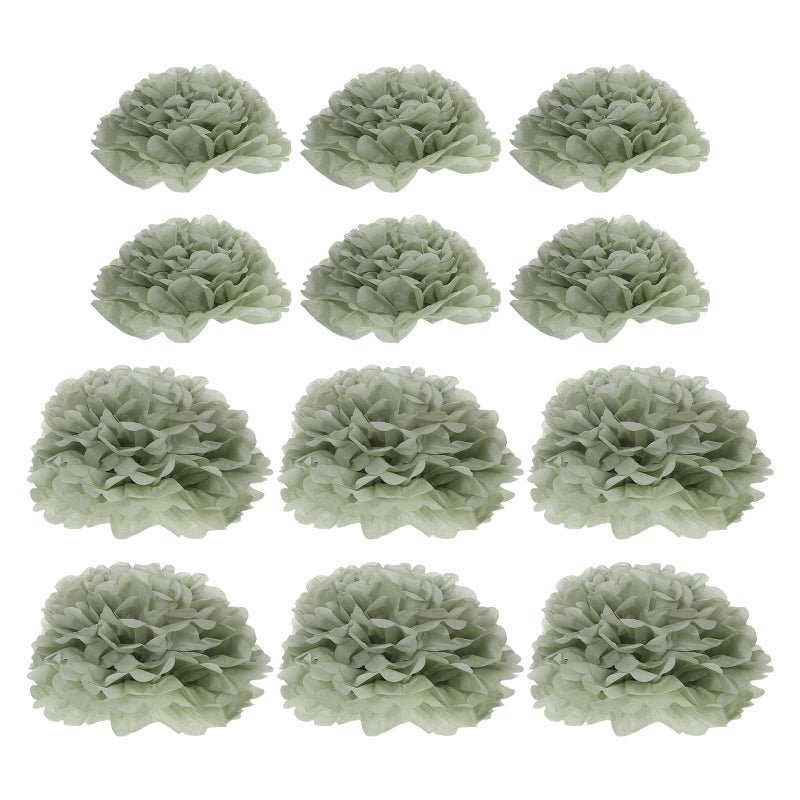 Emerald Tissue Paper Pom Poms 24pcs 25cm 30cm Hanging Decor for Birthday Wedding Party - Image 2