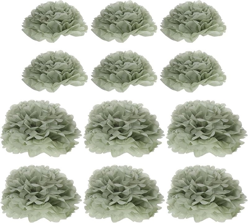 Emerald Tissue Paper Pom Poms 24pcs 25cm 30cm Hanging Decor for Birthday Wedding Party - Image 1