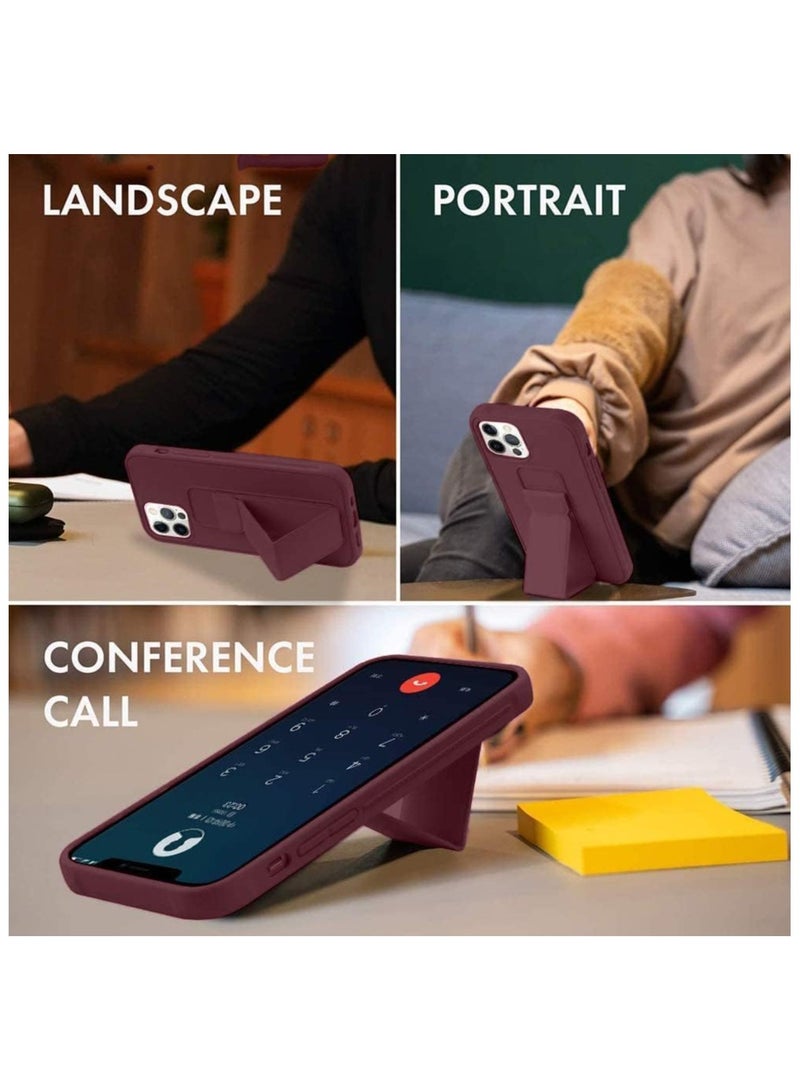 iPhone 15 Cover Maroon Magnetic Car Mount Kickstand & Holder, Premium Silicone Vertical & Horizontal Hand Strap and Grip with Multi Stand (Maroon) - Image 2