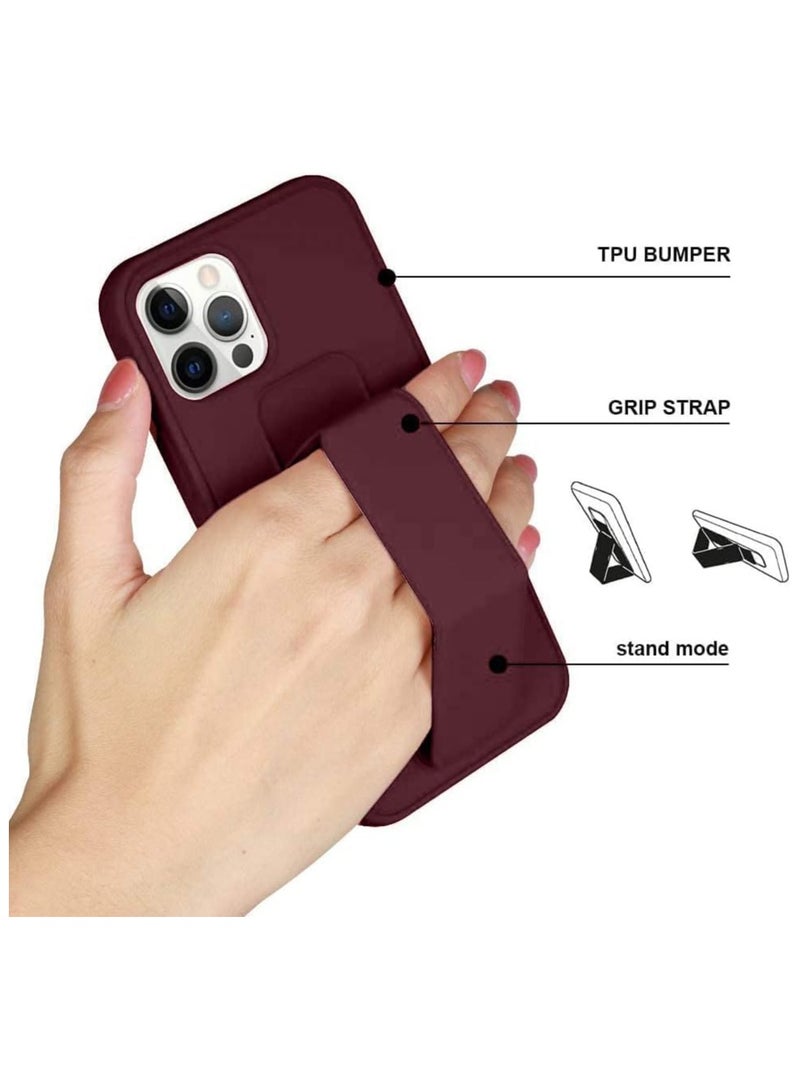 iPhone 15 Cover Maroon Magnetic Car Mount Kickstand & Holder, Premium Silicone Vertical & Horizontal Hand Strap and Grip with Multi Stand (Maroon) - Image 3