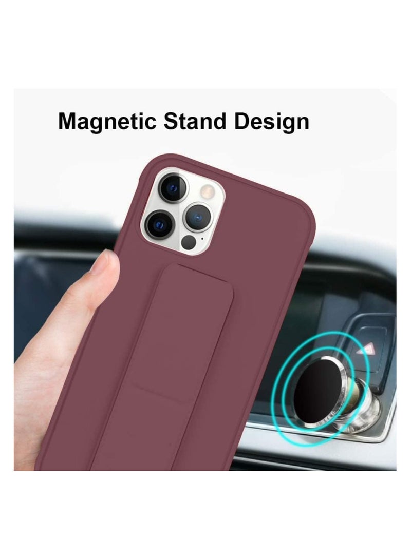 iPhone 15 Cover Maroon Magnetic Car Mount Kickstand & Holder, Premium Silicone Vertical & Horizontal Hand Strap and Grip with Multi Stand (Maroon) - Image 4