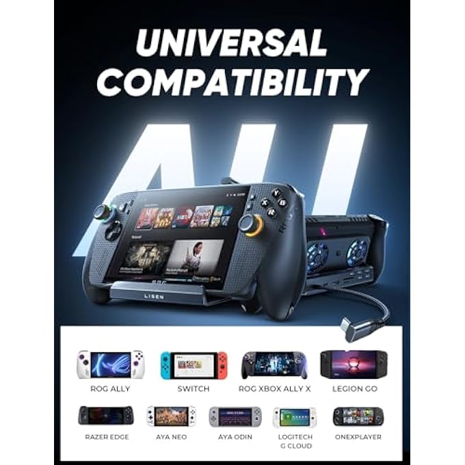 rayihni محطة إرساء 10 في 1 لجهاز ستيم ديك OLED و ROG ألي و ليجion GO، مروحة تبريد مزدوجة، 5 منافذ USB و 4K@60HZ، منفذ شحن 100W يدعم وضع ROG ألي 30W، إيثرنت جيجابت مناسب لجهاز ستيم ديك OLED - Image 3