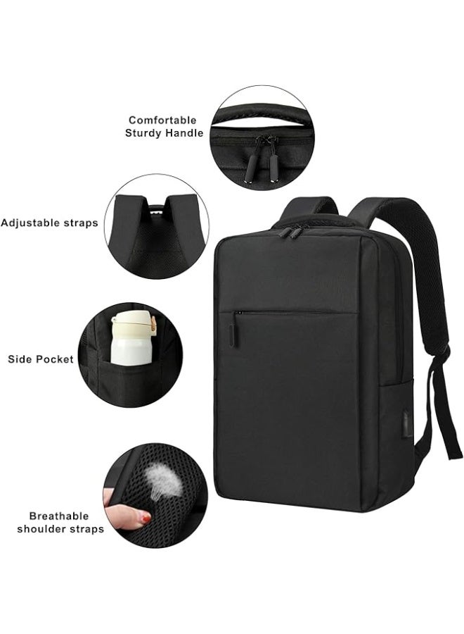 Stylish 17.3-inch Laptop Backpack for Men & Women, Waterproof, USB Charging Port, Modern Design for Device Protection & Organized Travel - Black - Image 3