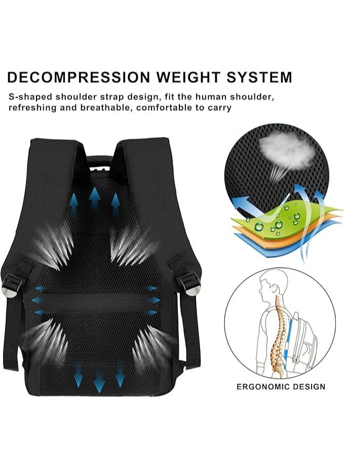 Stylish 17.3-inch Laptop Backpack for Men & Women, Waterproof, USB Charging Port, Modern Design for Device Protection & Organized Travel - Black - Image 5