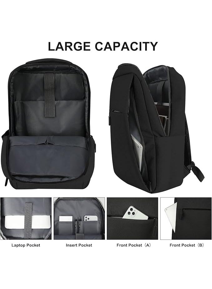Stylish 17.3-inch Laptop Backpack for Men & Women, Waterproof, USB Charging Port, Modern Design for Device Protection & Organized Travel - Black - Image 4